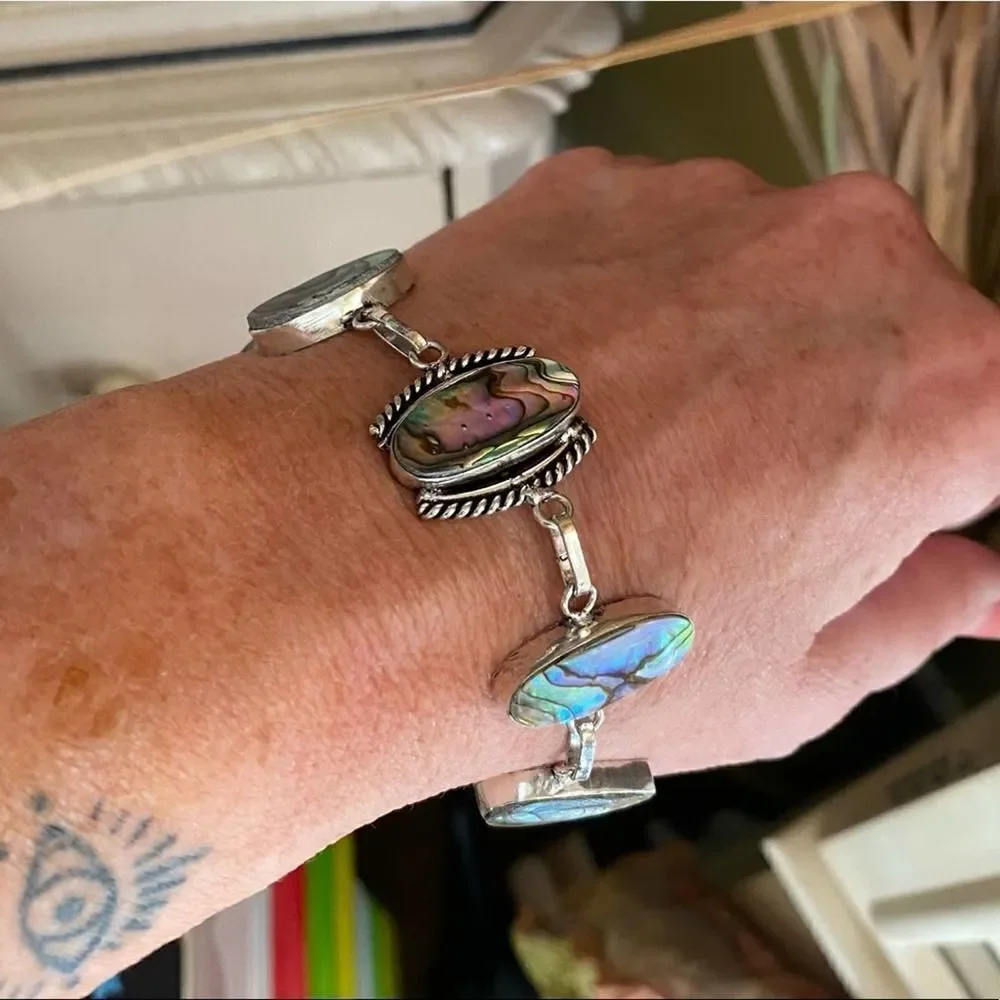 Abalone Sterling Silver Toggle Bracelet Boho Jewelry